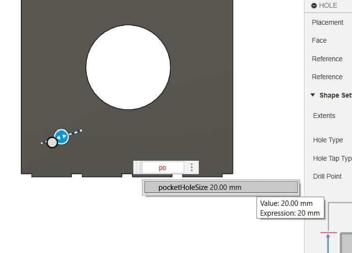 User parameter custom hole