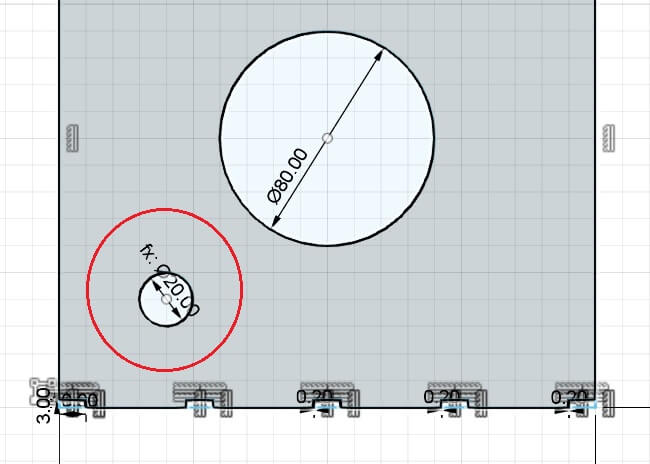 Sketch mode view of hole