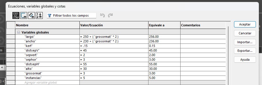 variables editables