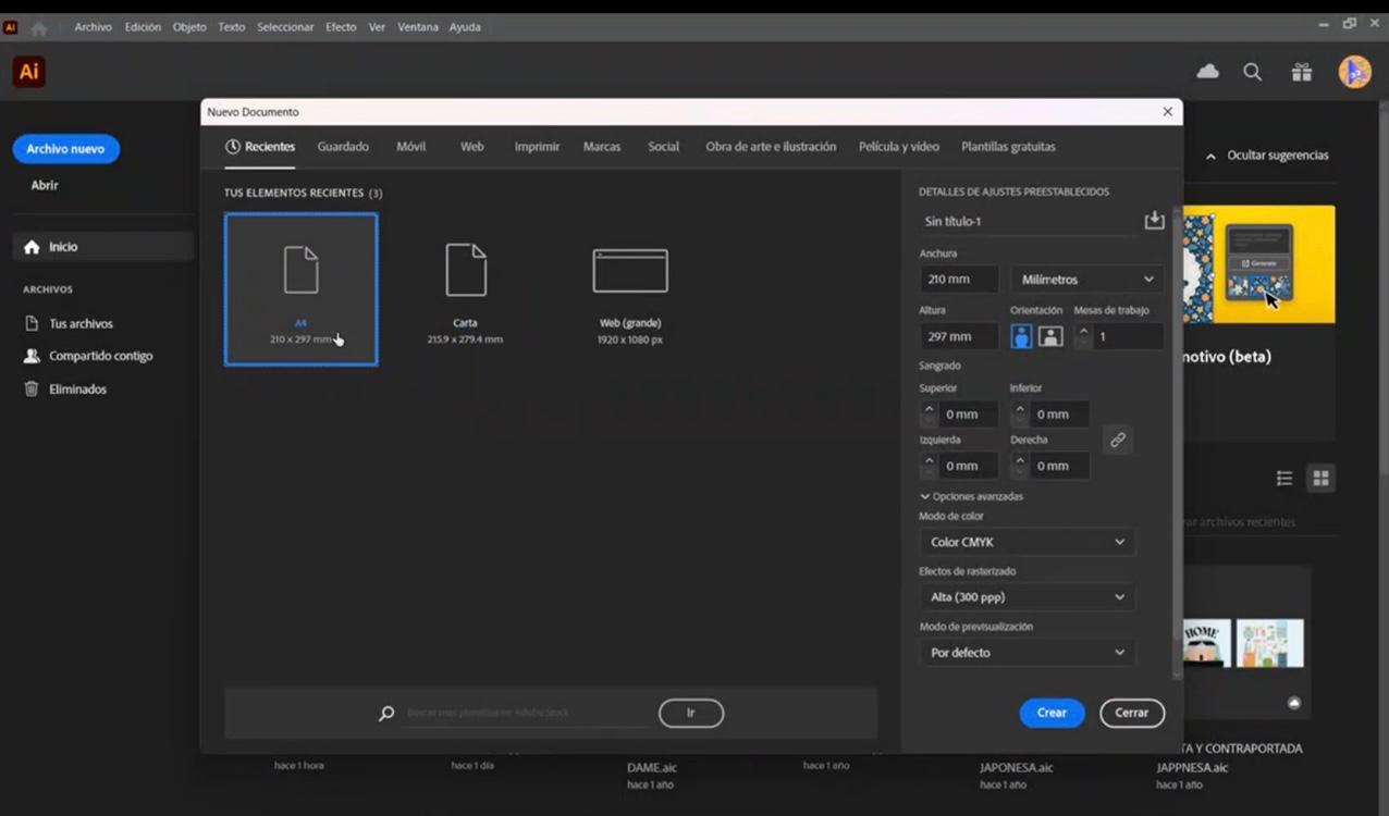 Selecting canvas size in Adobe Illustrator