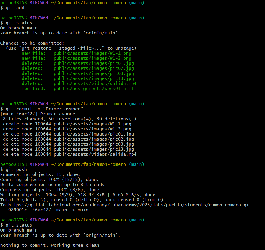 Git tree showing files in green