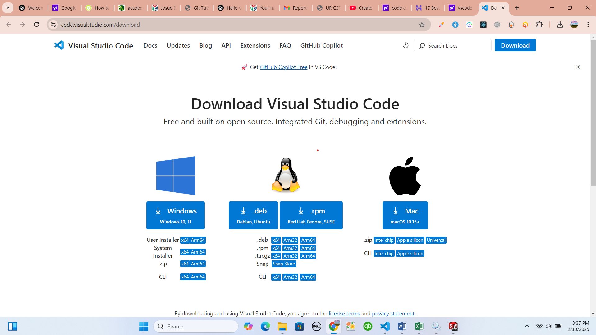 downloading vscode from official website