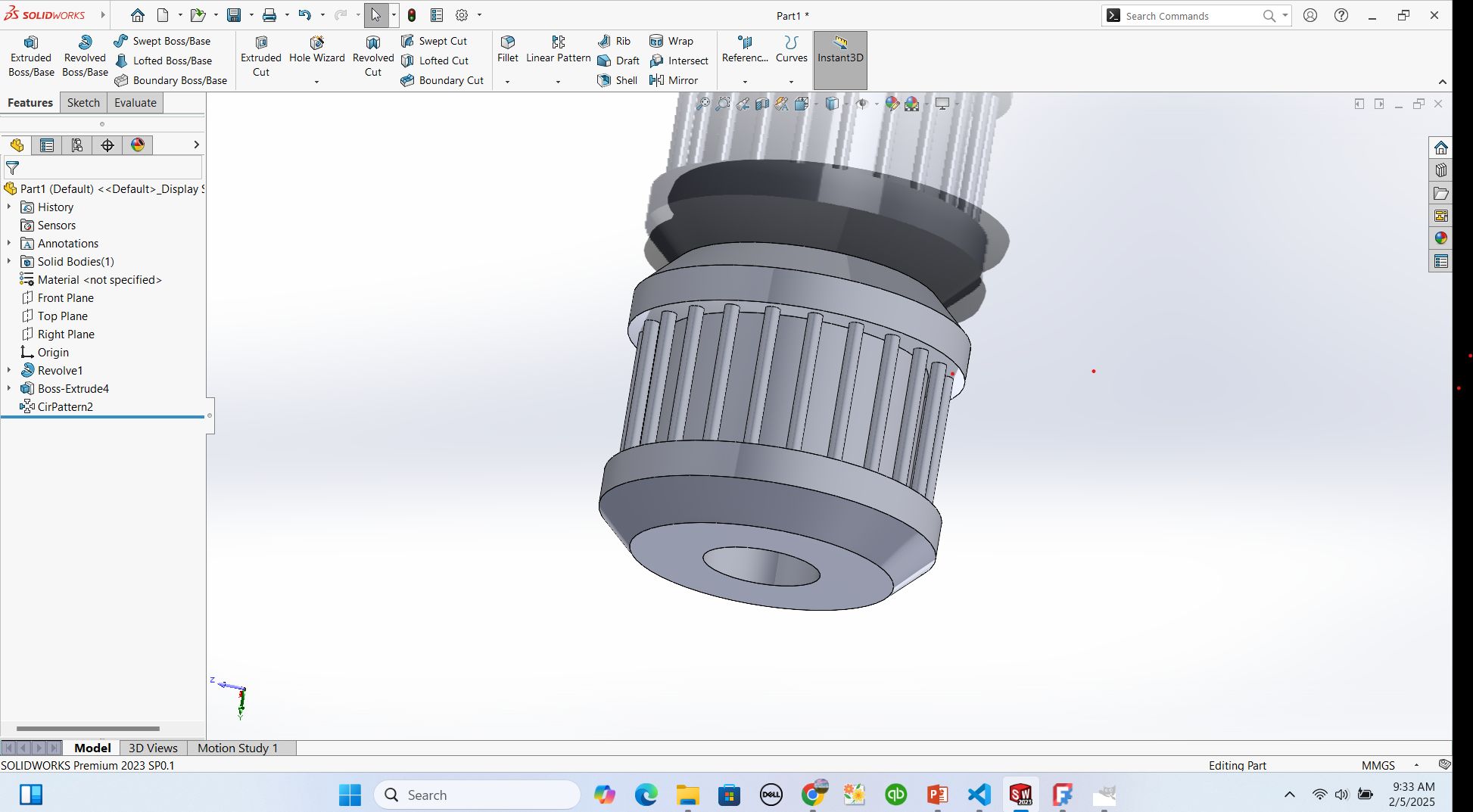 end of my design in solid works
