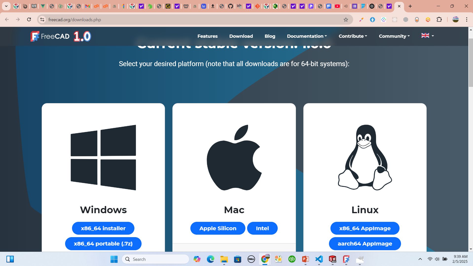downloading freecad on official website