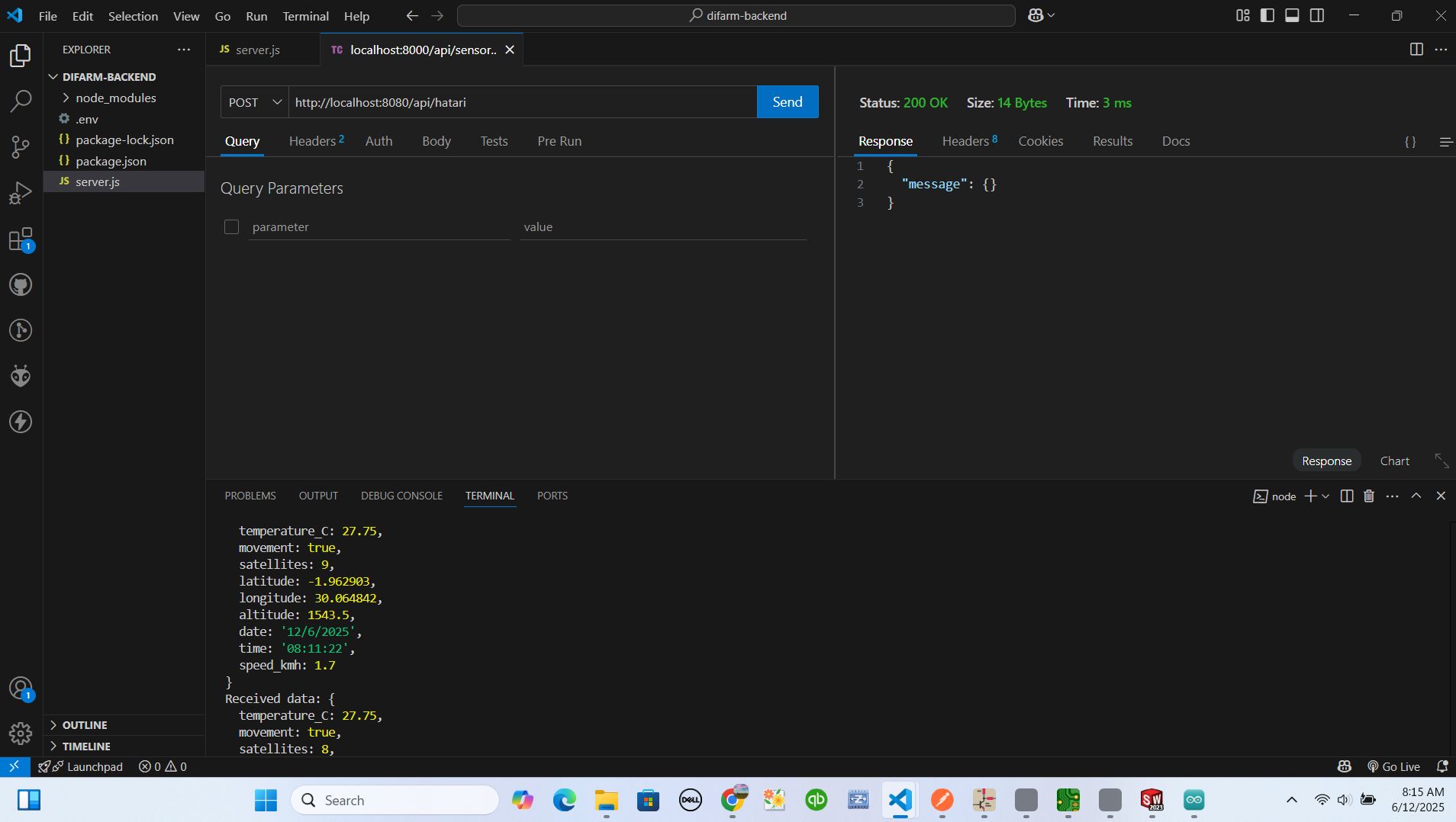 Live data on dashboard