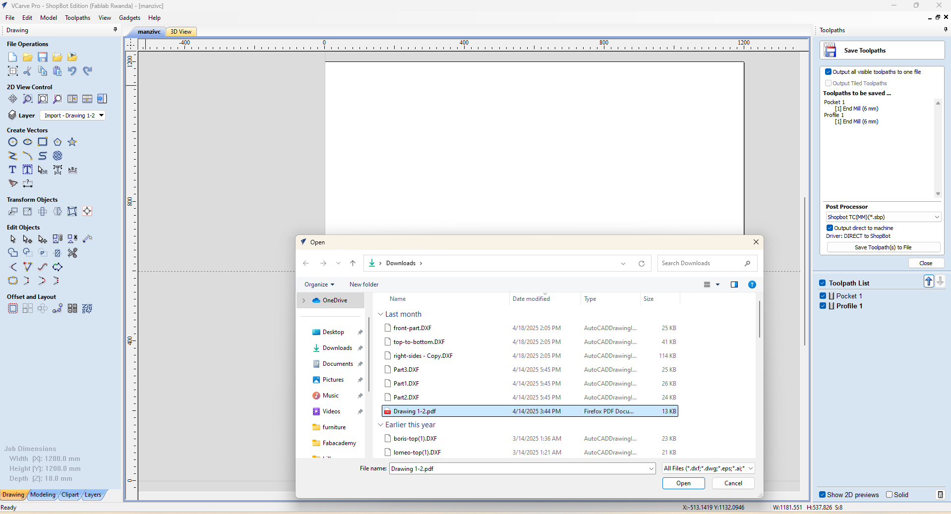Toolpaths dialogue