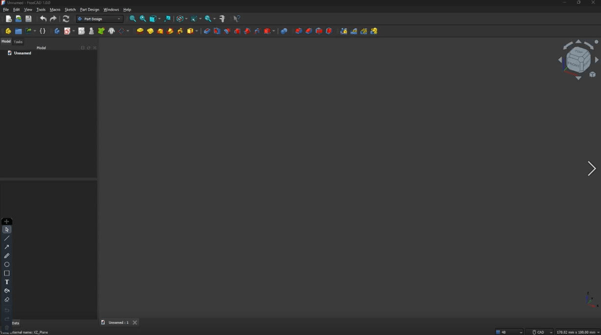 FreeCAD interface when first opened