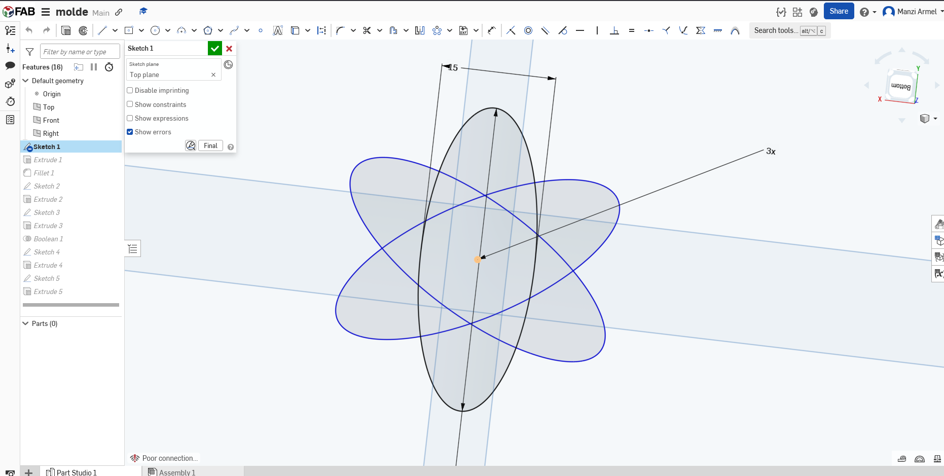 Initial flower design in Onshape