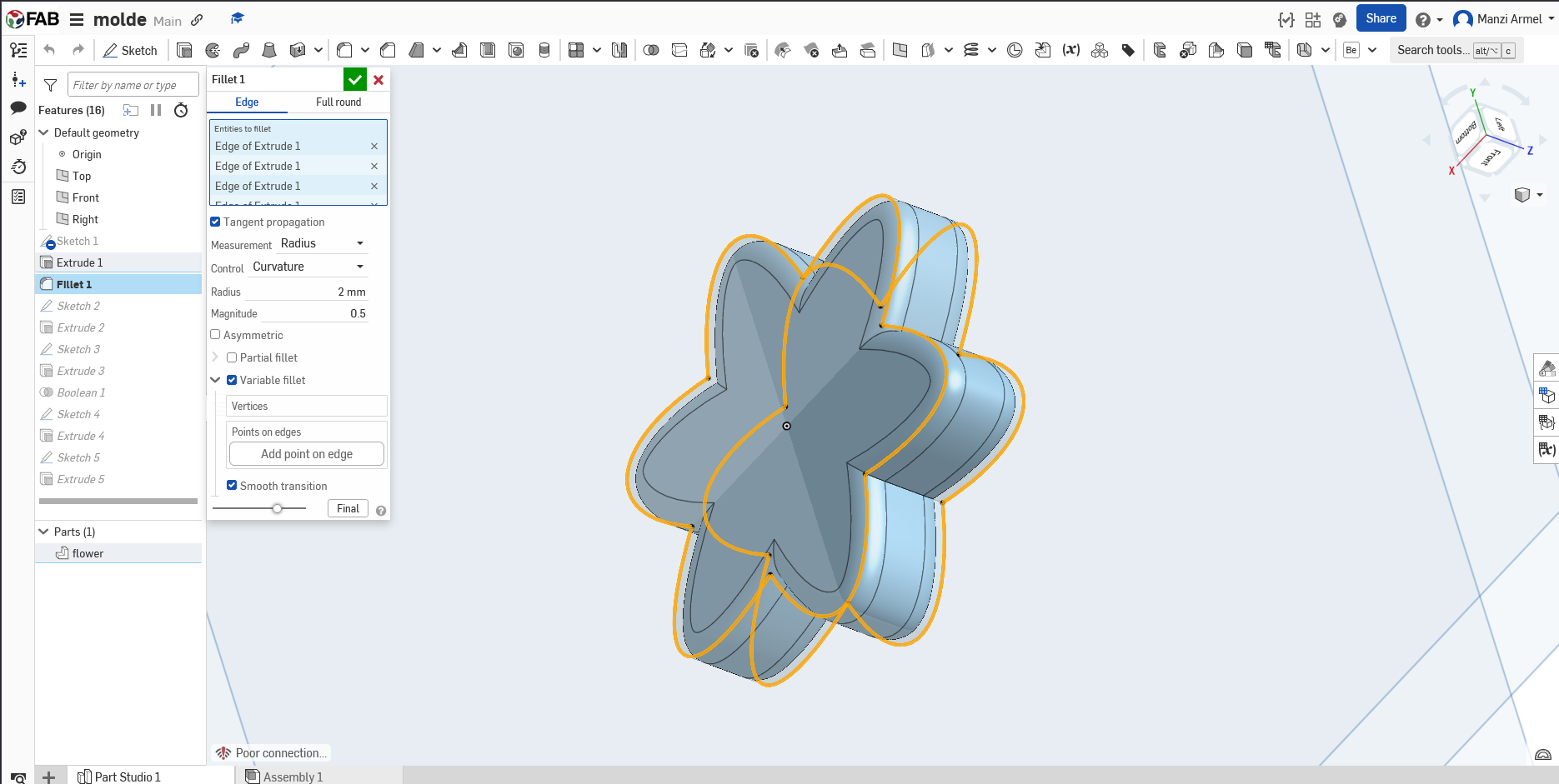 Top view showing flower pattern details