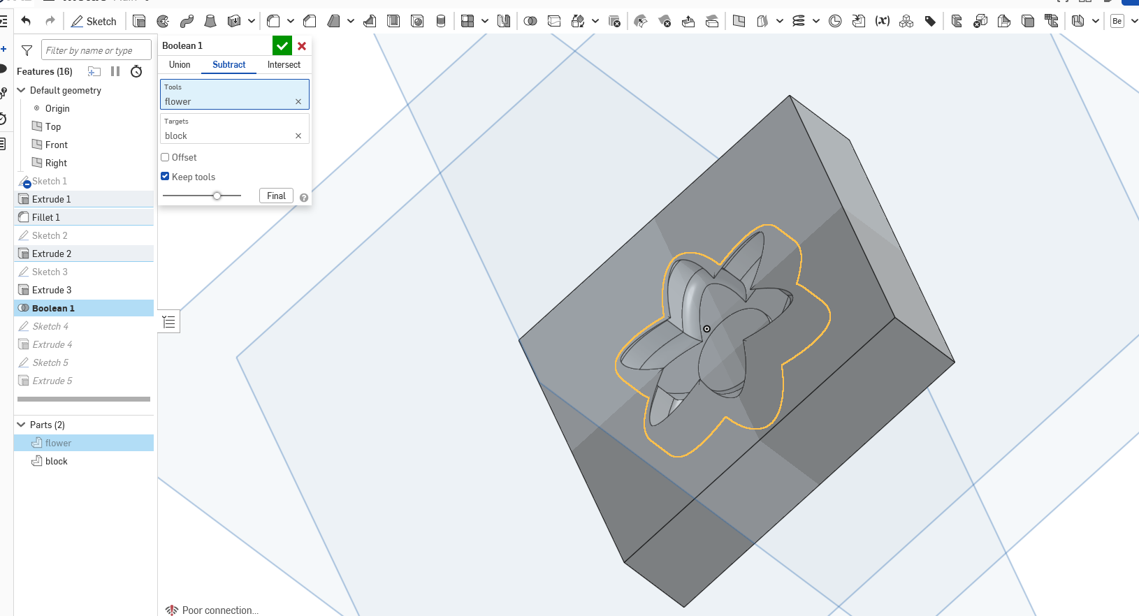 Adding rounded edges with fillet tool