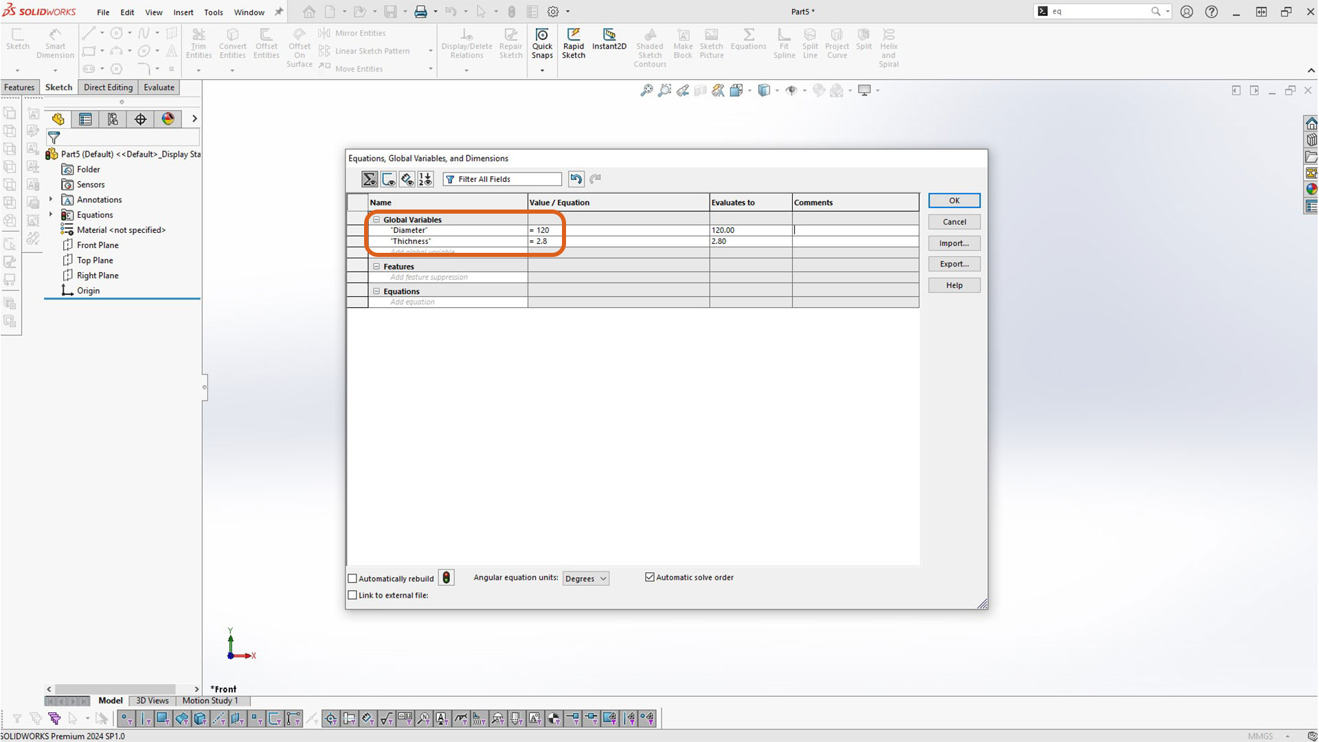 SolidWorks Equation