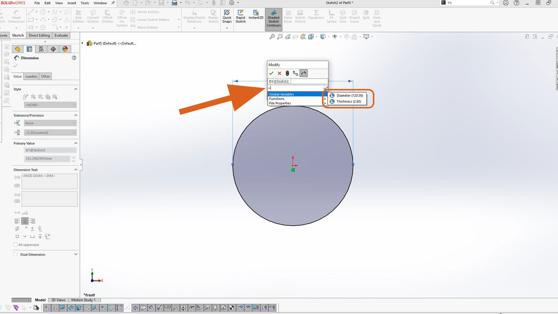 SolidWorks Equation