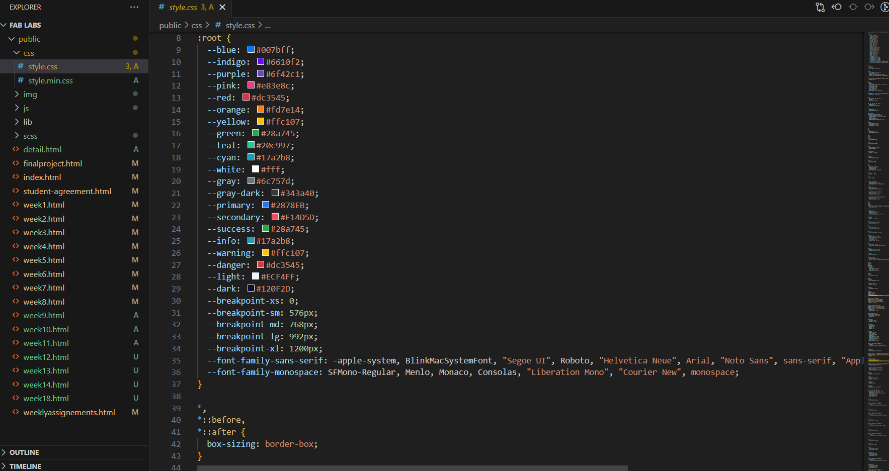 CSS files open in the editor