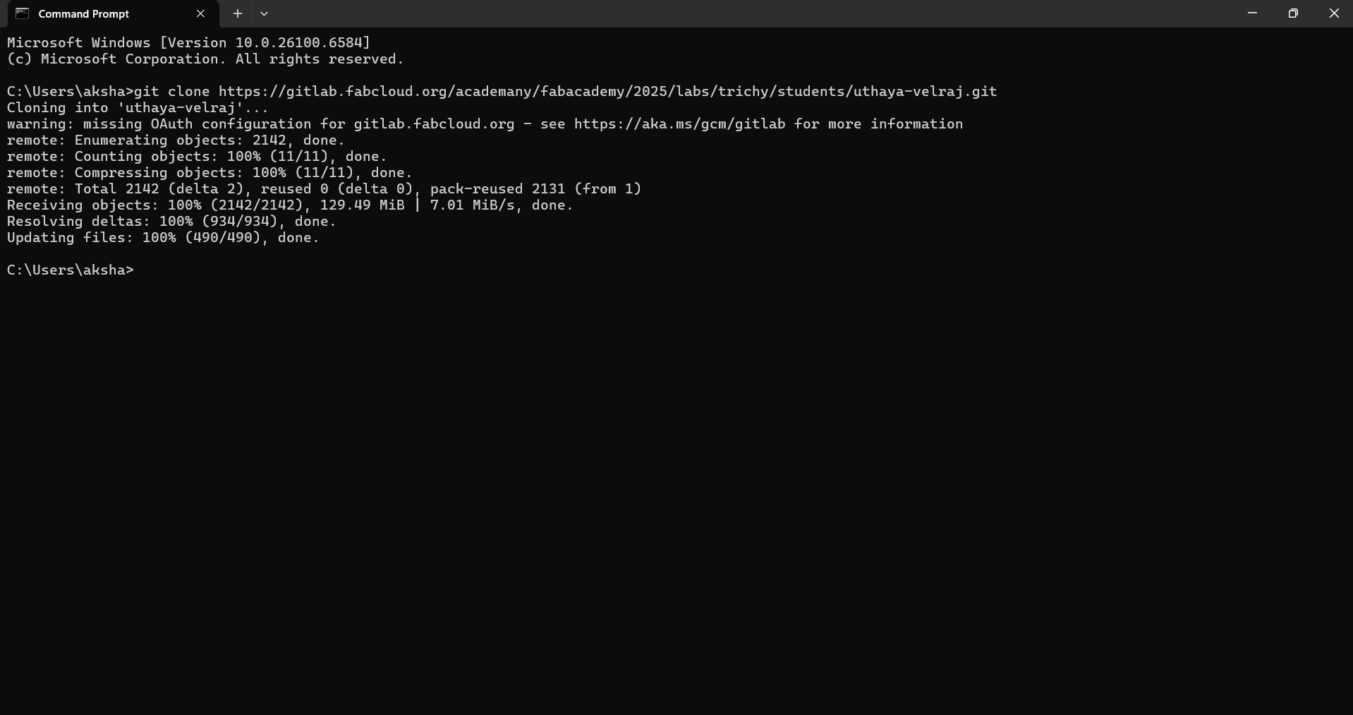 Terminal showing git clone command