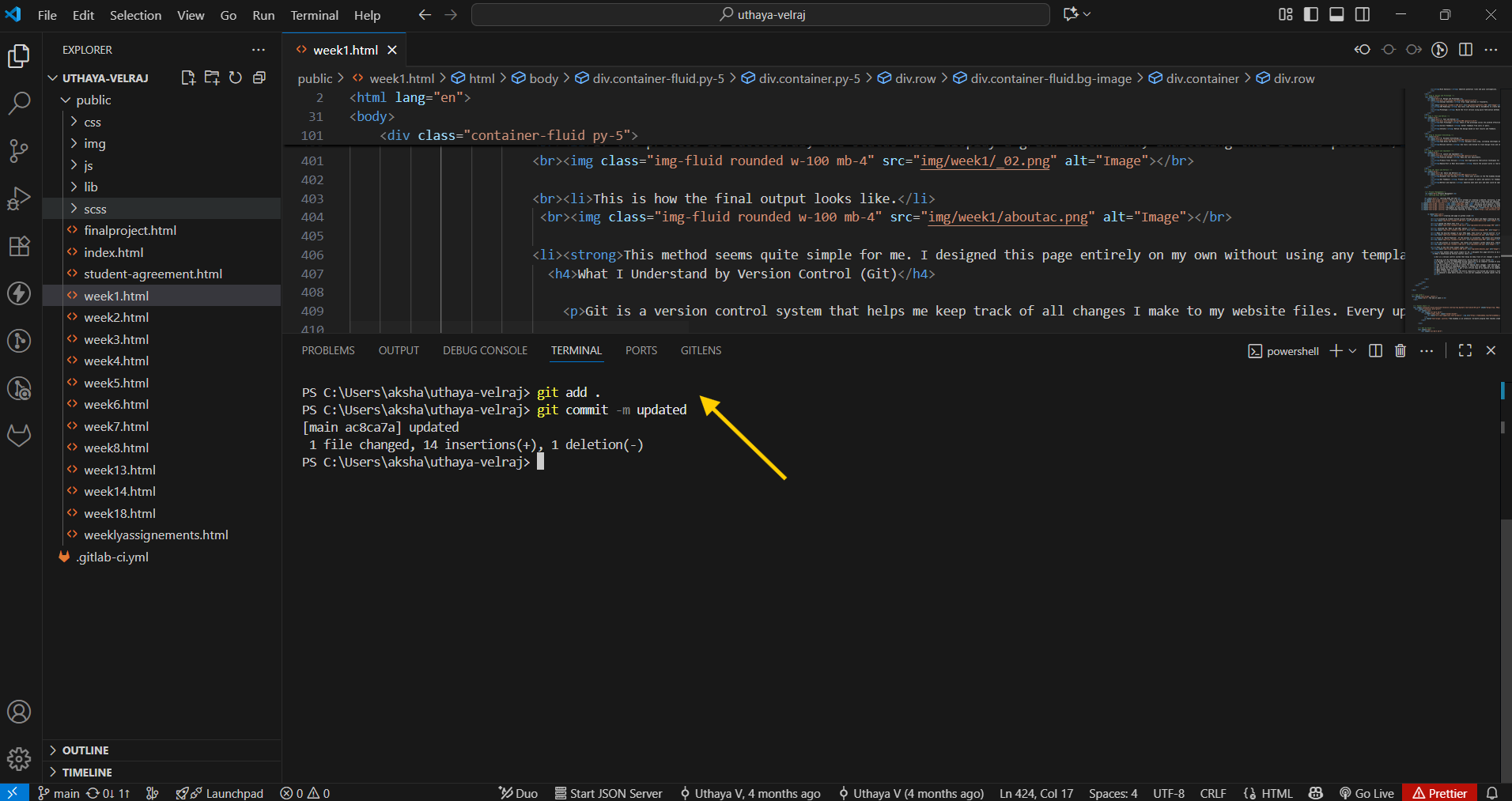 Git status and commit