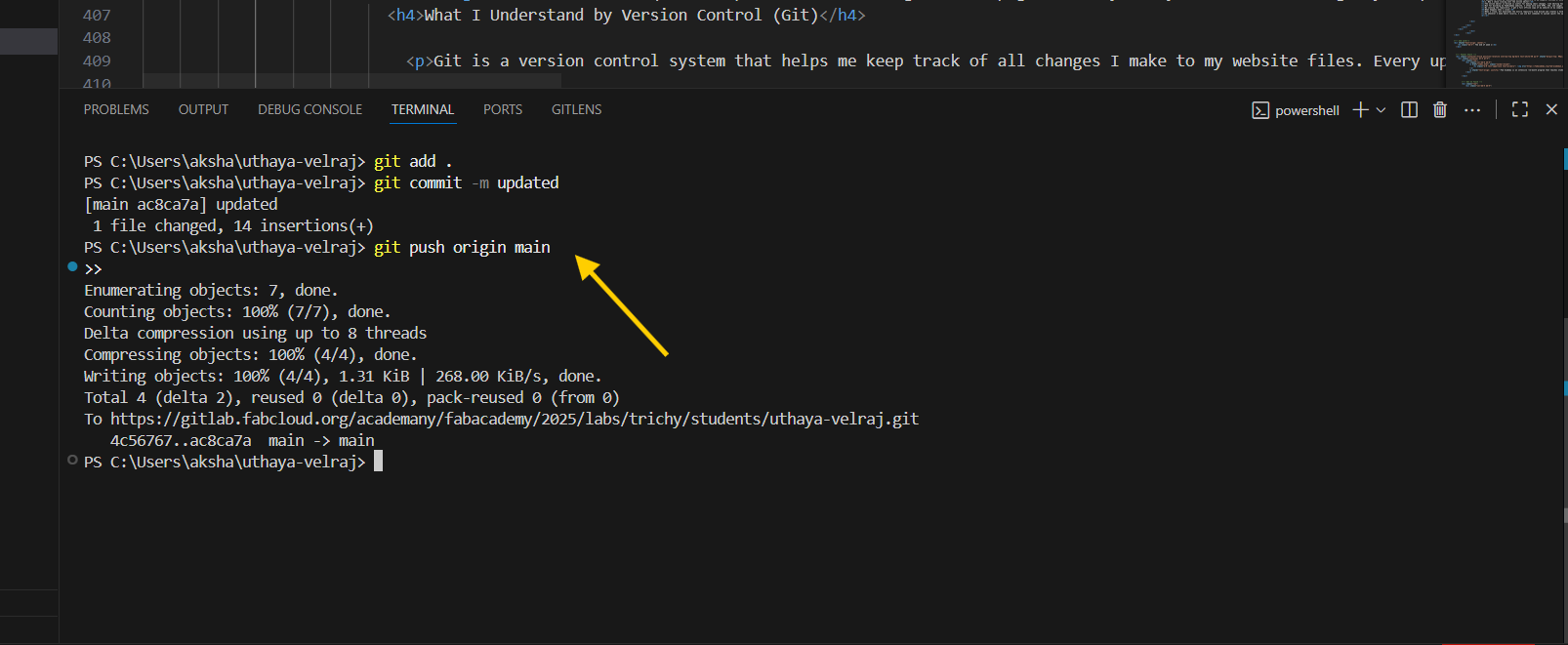 Git push command and confirmation