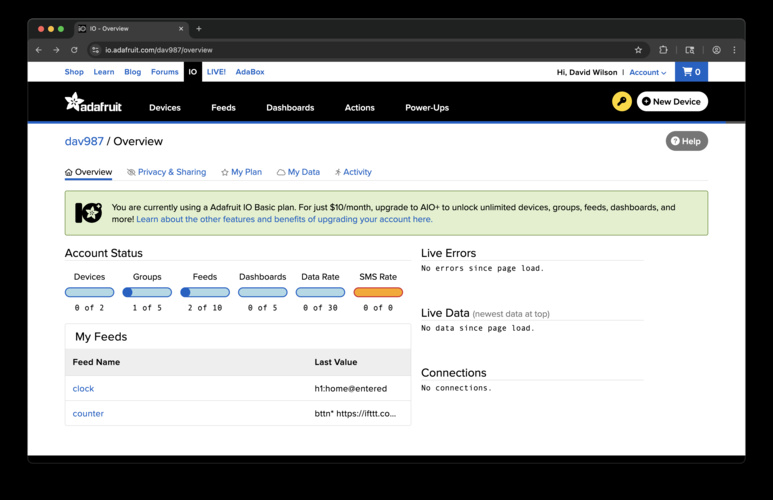 Adafruit IO Dashboard
