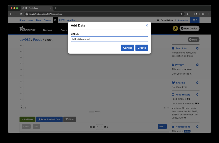 Adafruit IO Feed Data