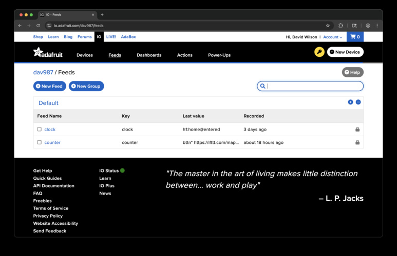 Adafruit IO Feeds