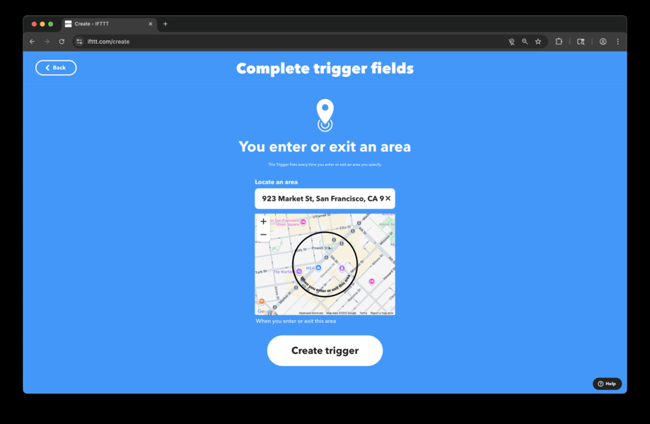 IFTTT Location Trigger Location