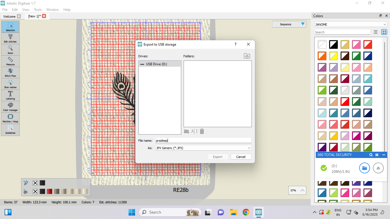 Saving design to USB