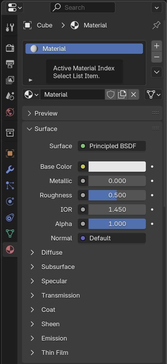 Material settings