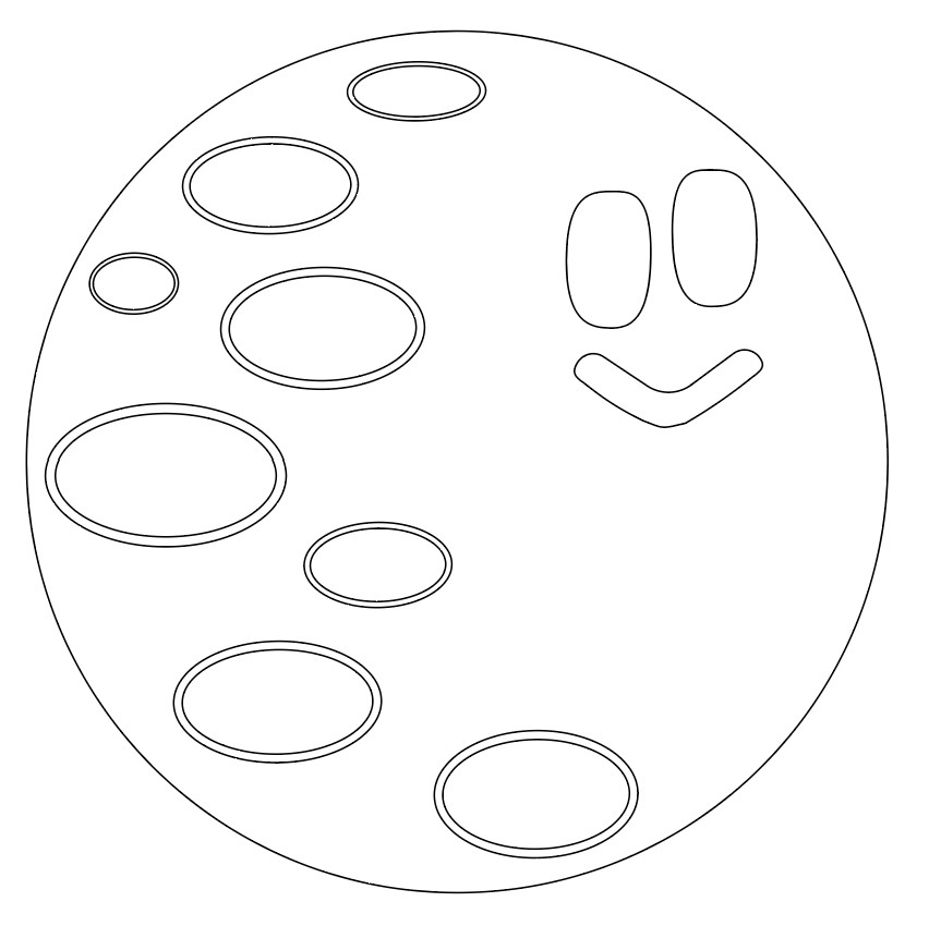 Screenshot of Adobe Illustrator: Cartoon moon with a smiley face