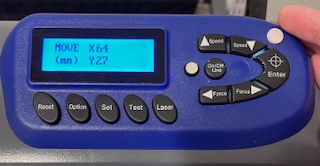 Control panel on vinyl cutter showing move settings