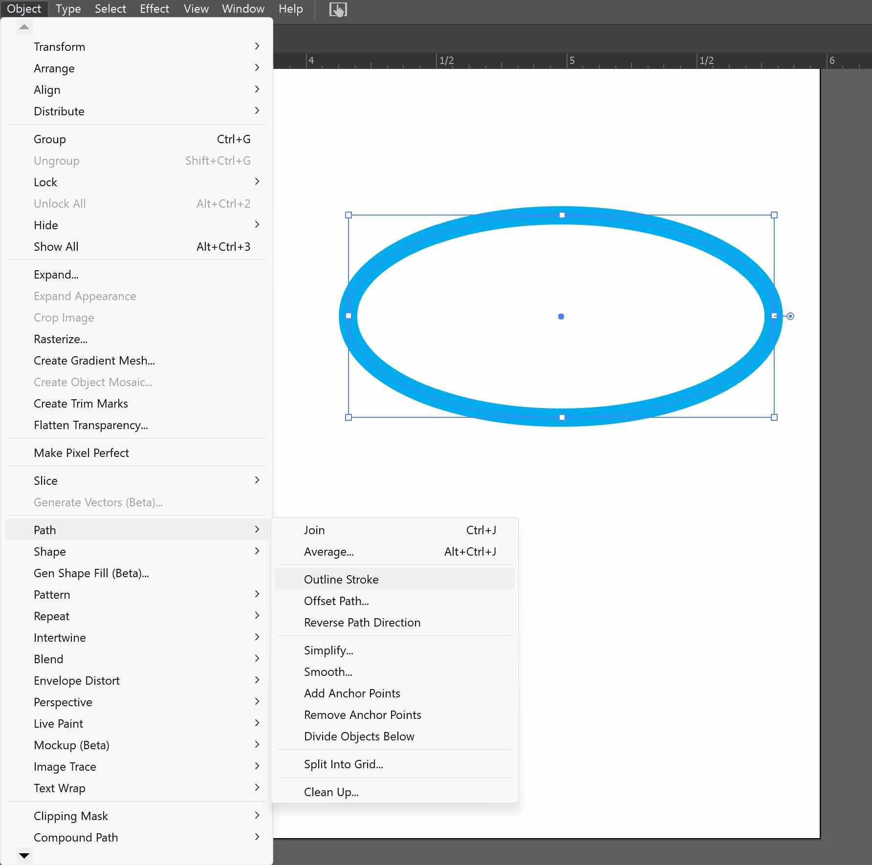 Screenshot of Adobe Illustrator: How to outline a stroke