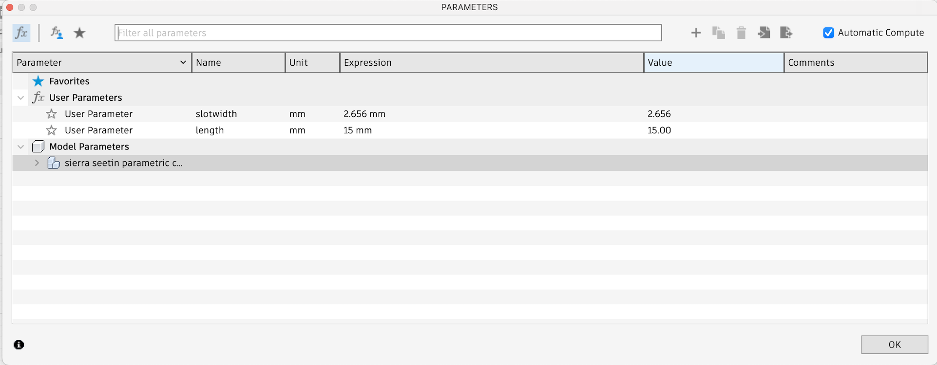 parametric design parameters