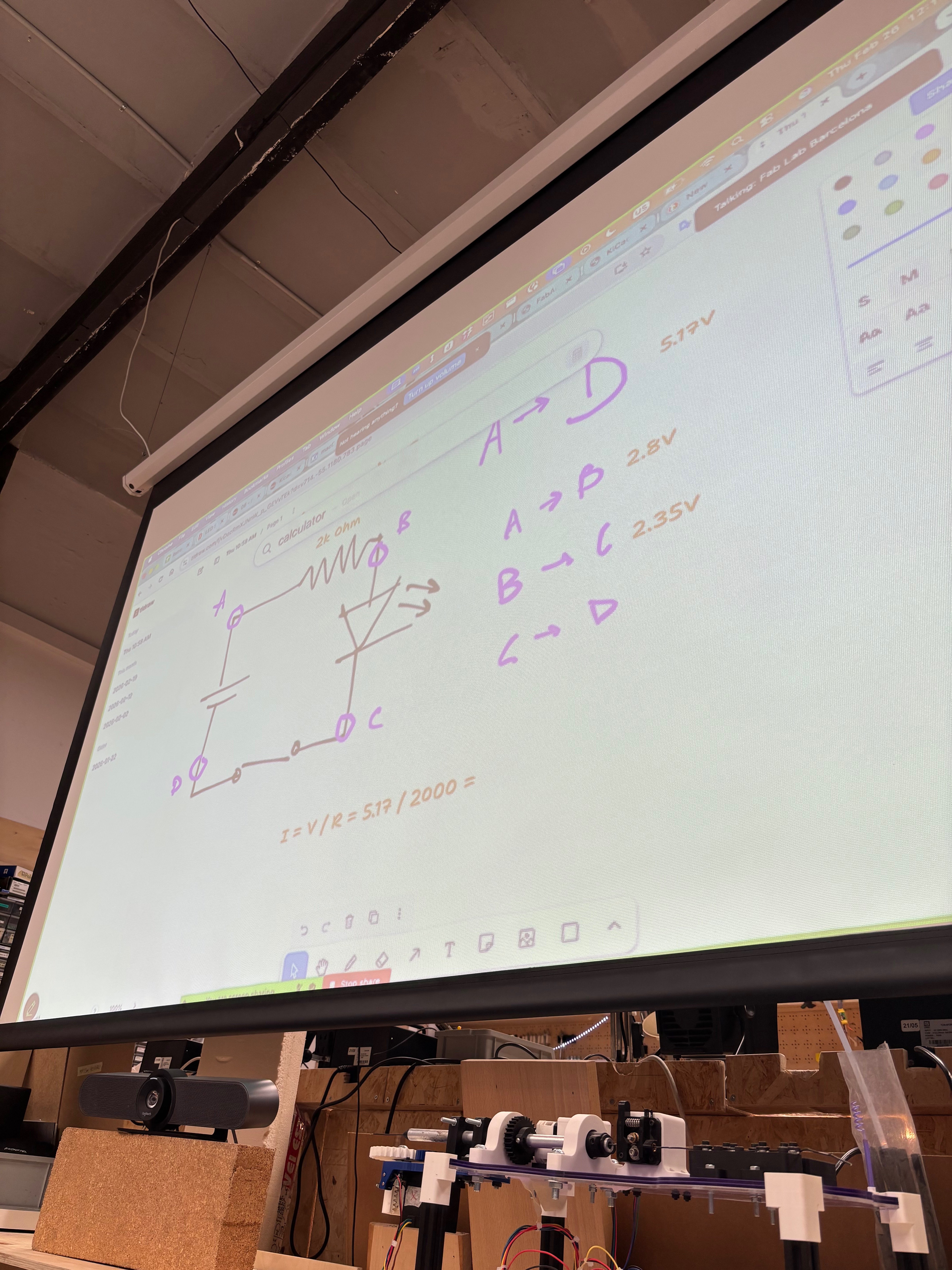Circuit diagram on screen — I=V/R