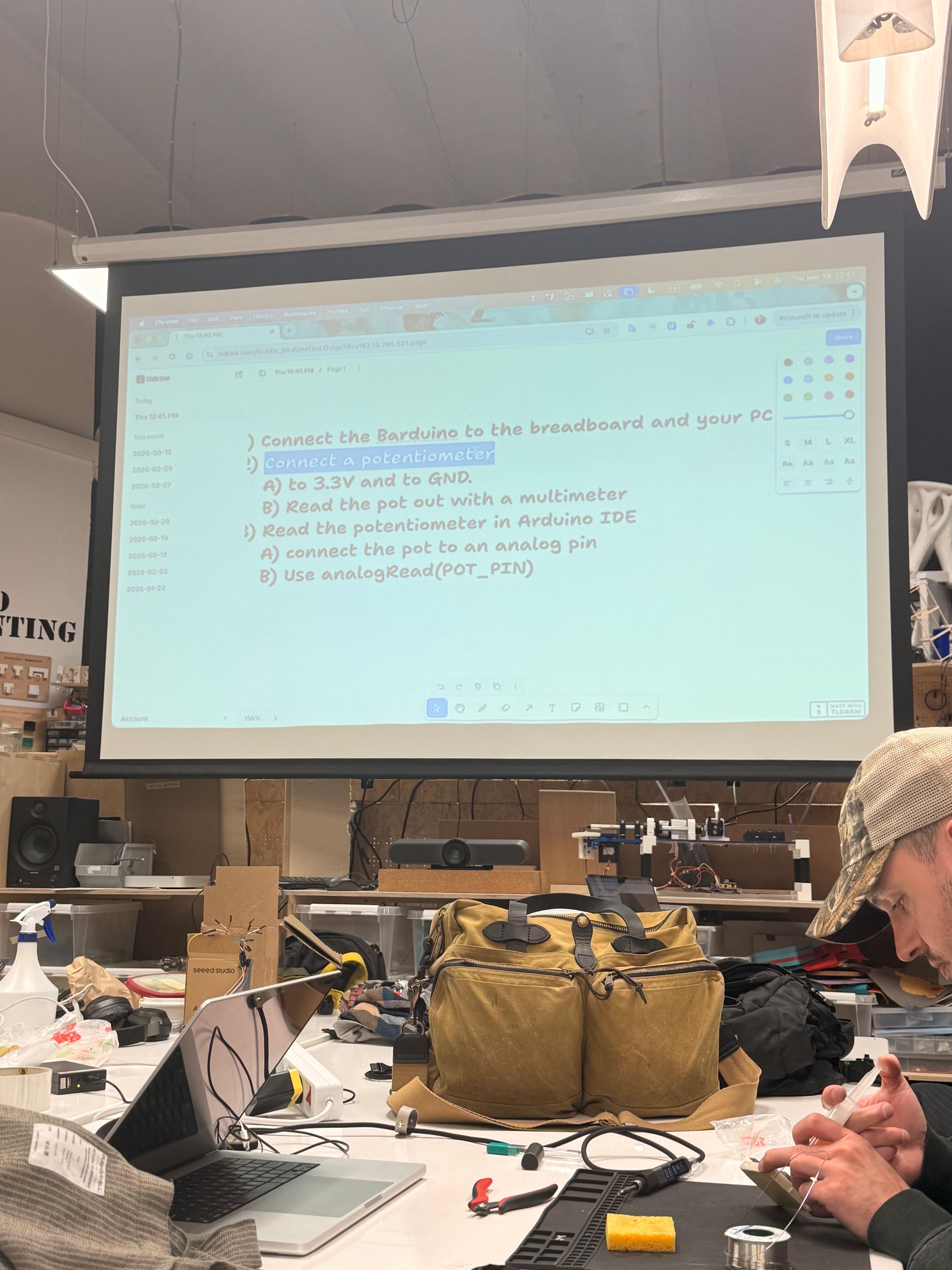 Class instructions on screen
