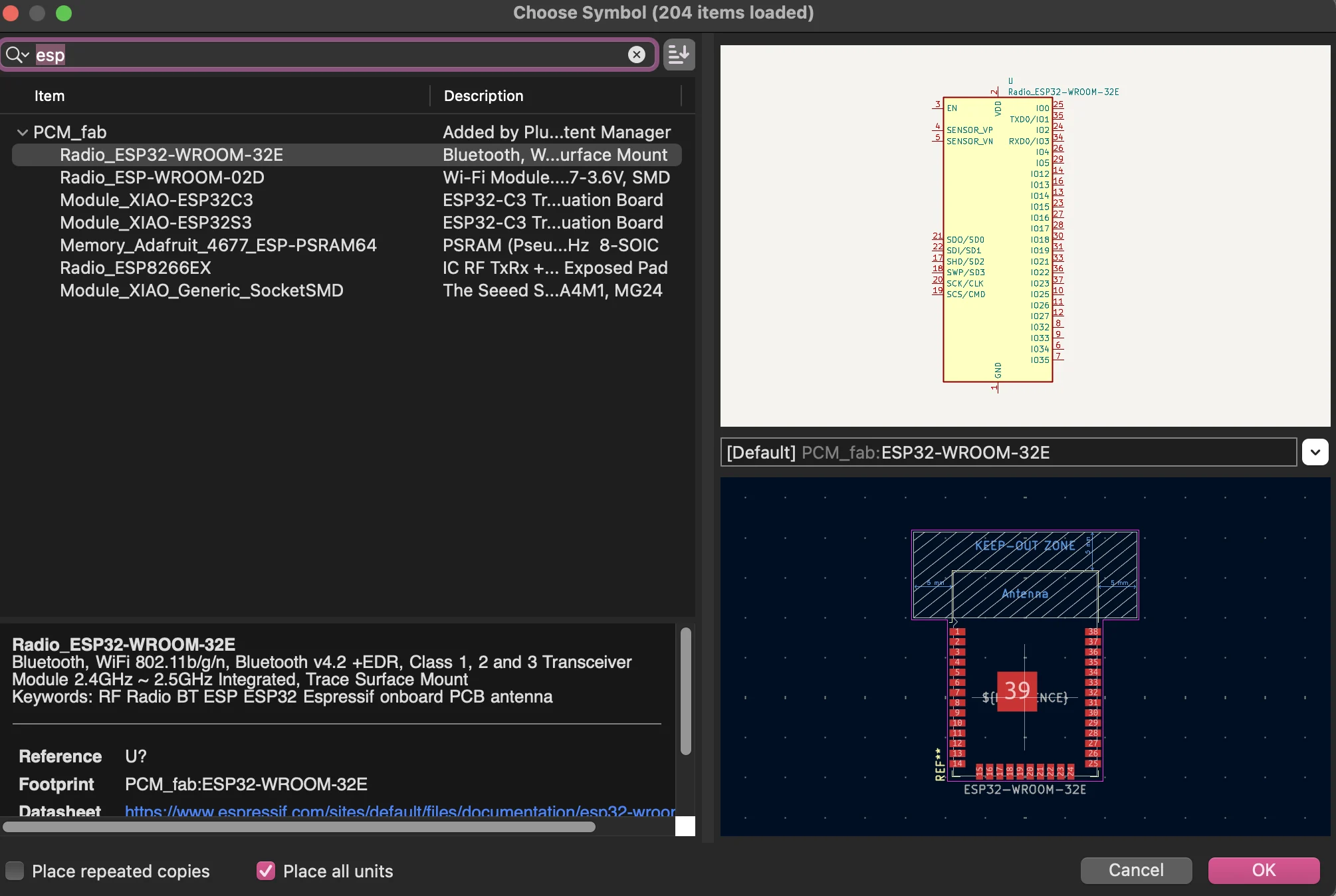 Kicad ESP32 Component