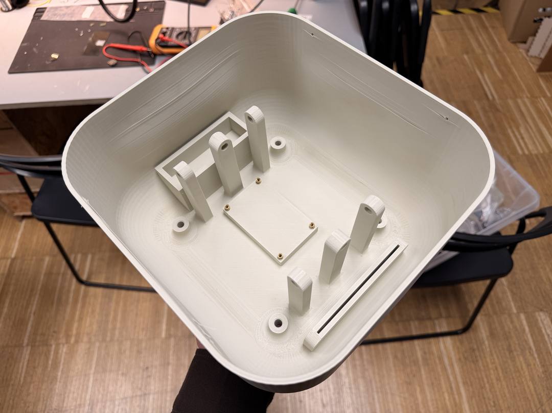Freshly printed creature body viewed from above, showing internal mounting features