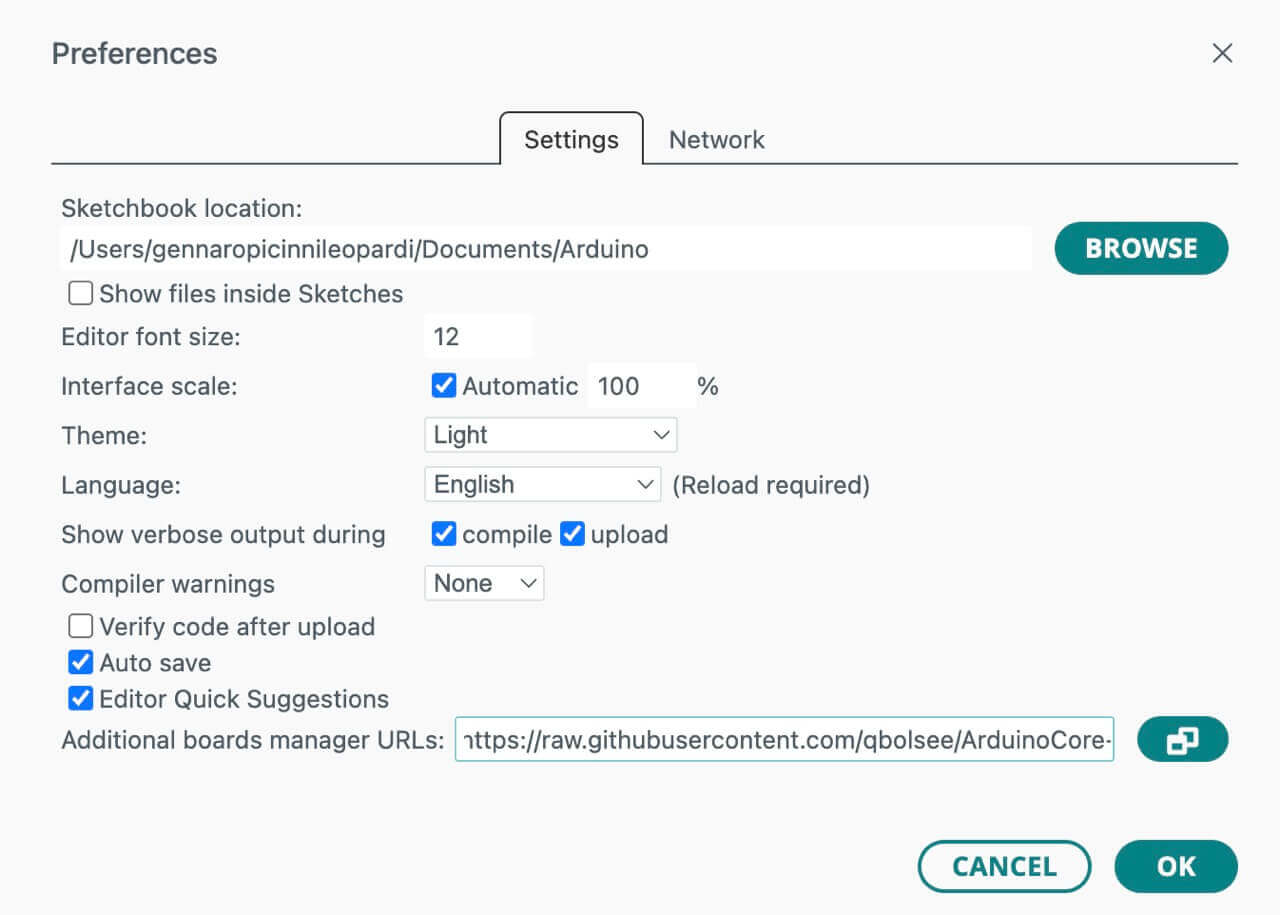 Arduino IDE Settings