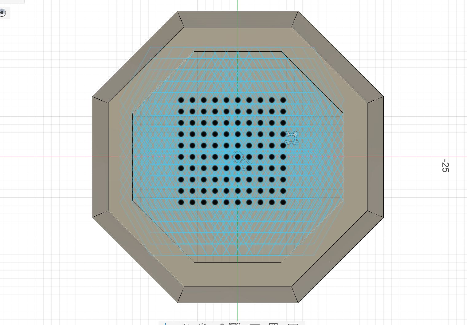 Top view of the lattice construction inside the faceted handle section.