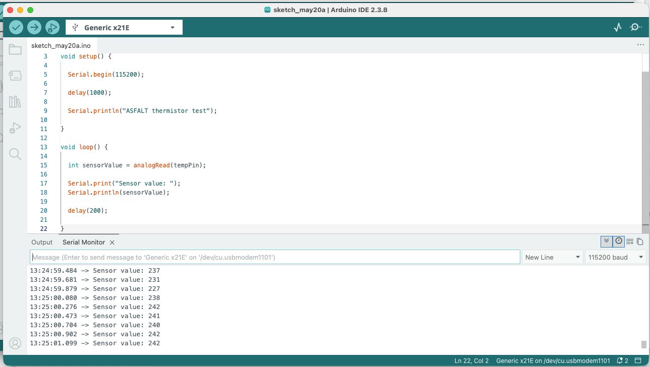 Initial thermistor sensor readings