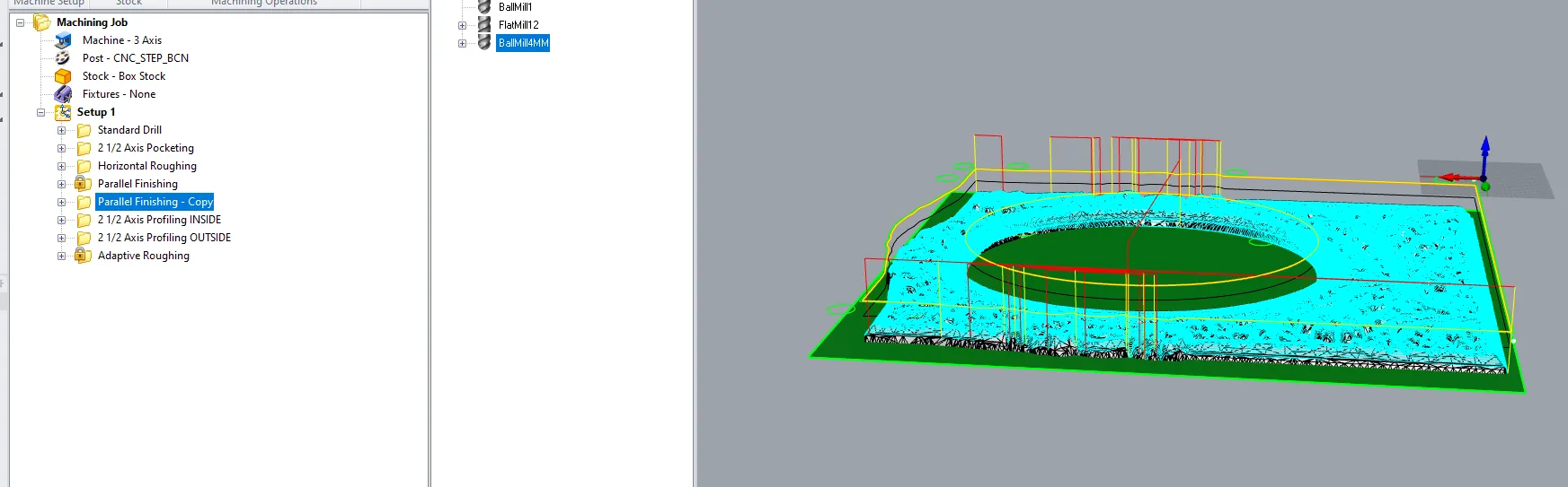 RhinoCAM parallel finishing drive regions over the relief and oval