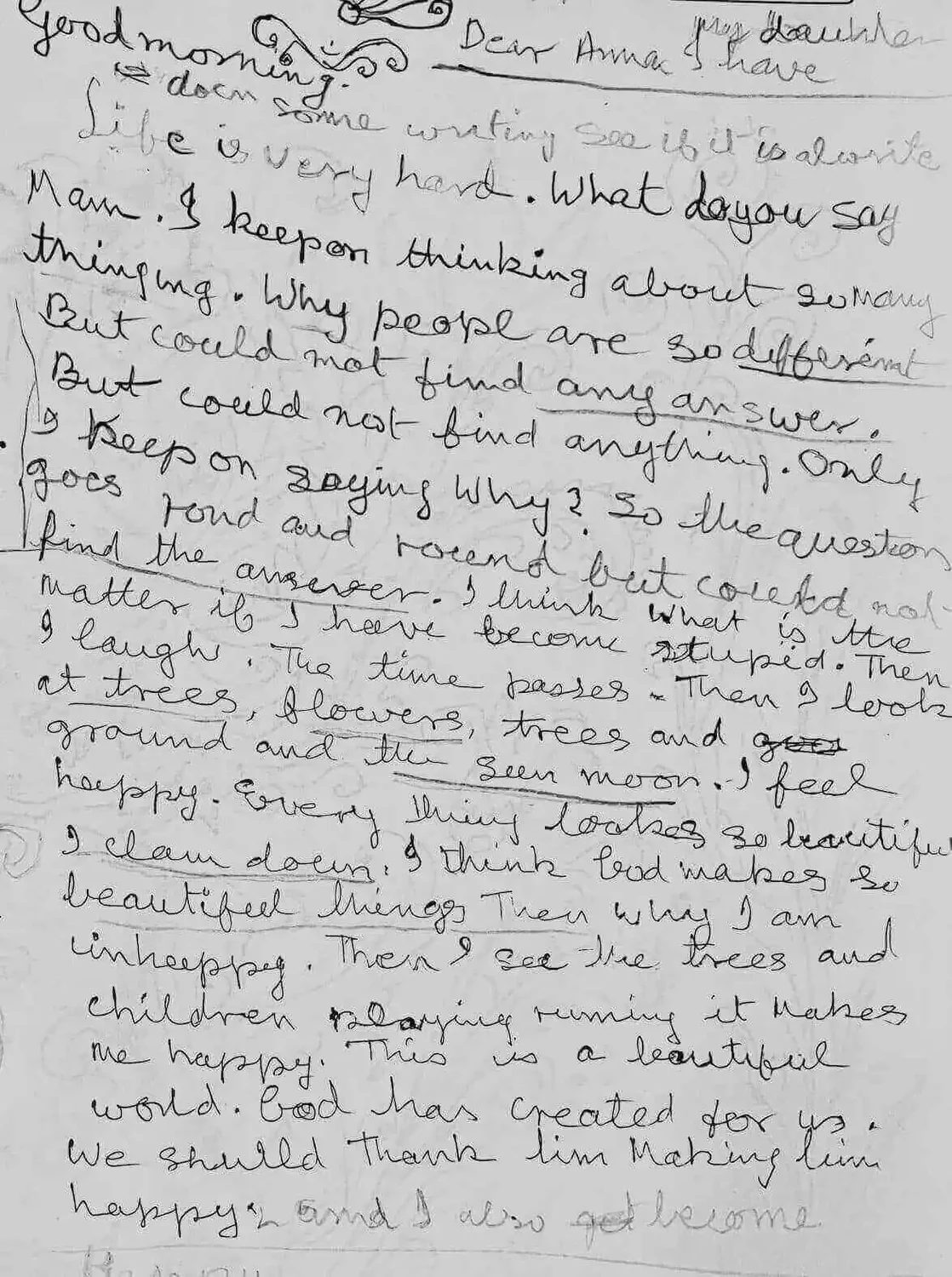 Maya's original handwritten letter, beginning 'Good morning, Dear Anna my daughter'