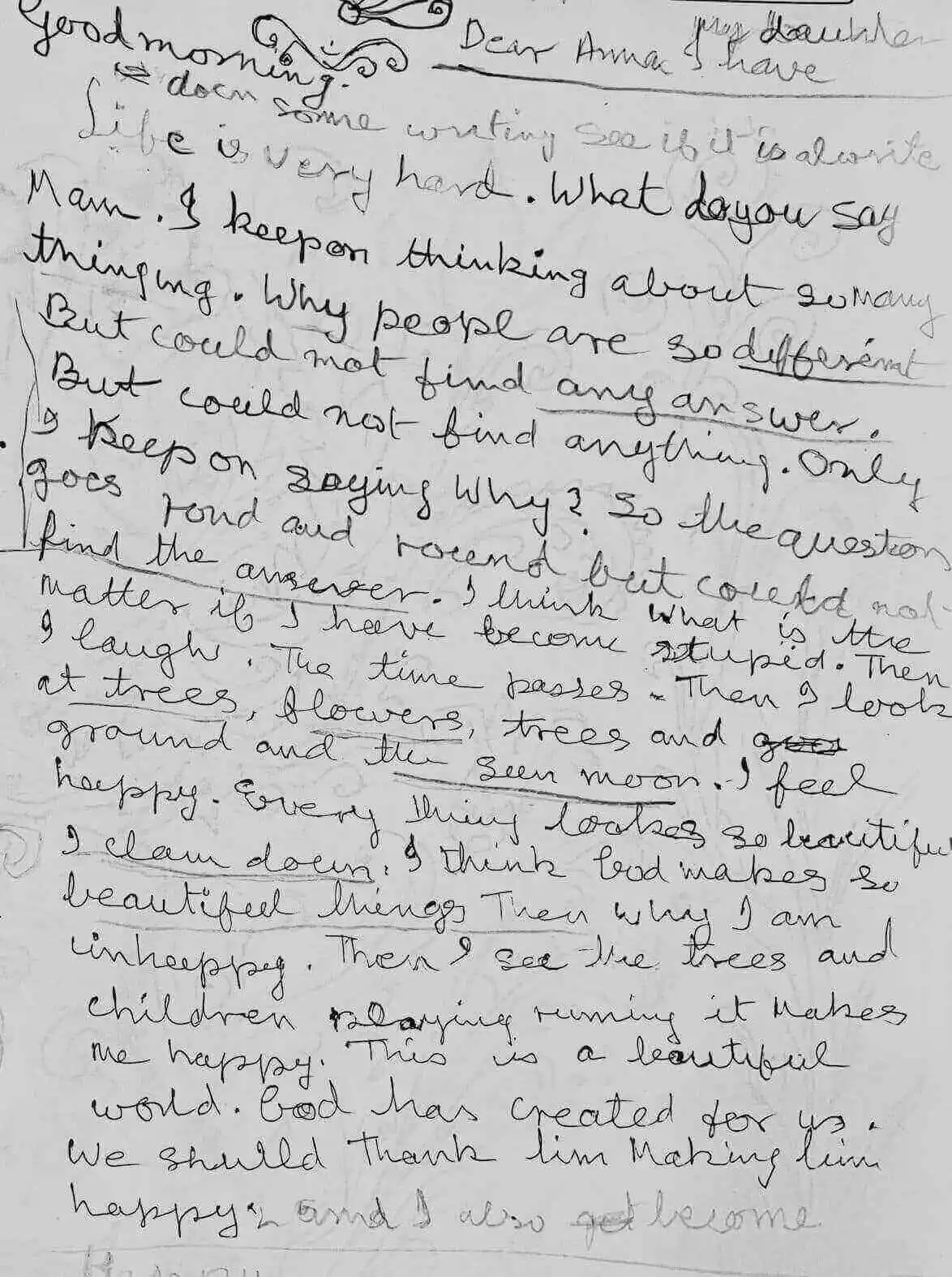Maya's handwritten letter