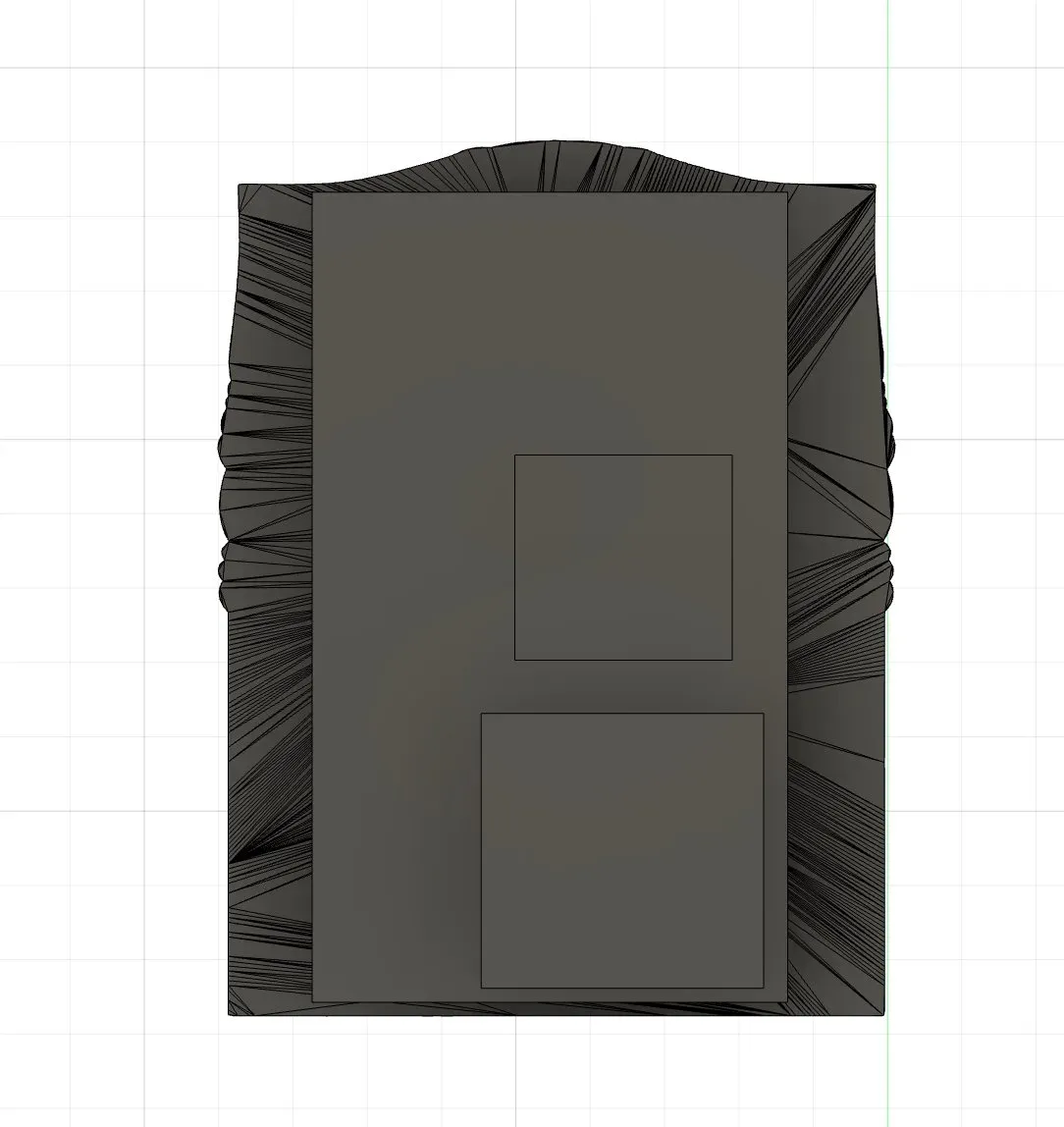 Back face of the frame showing two recessed pockets for the mini PC and PCB