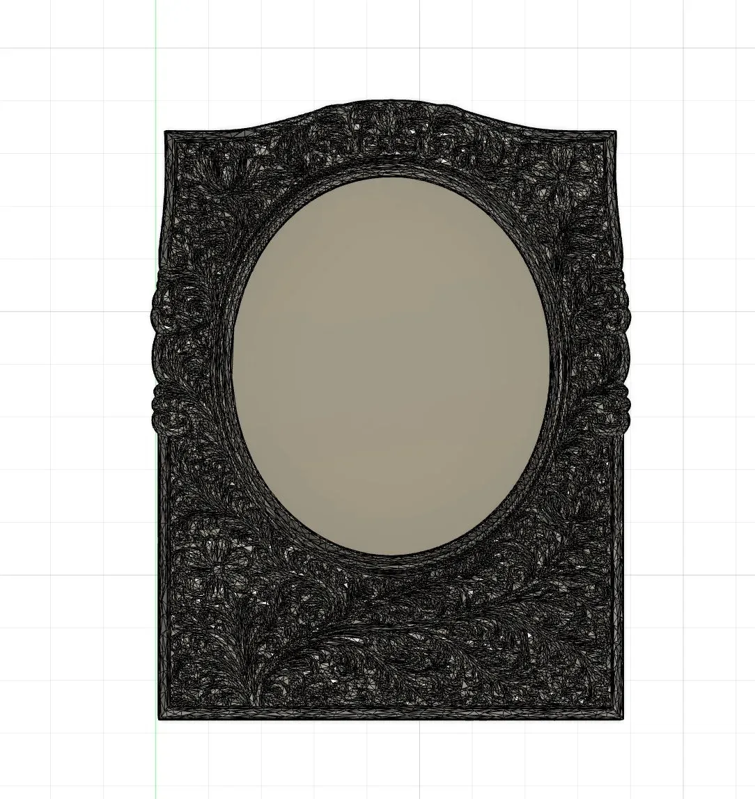 Front render of the carved baroque frame with oval mirror opening