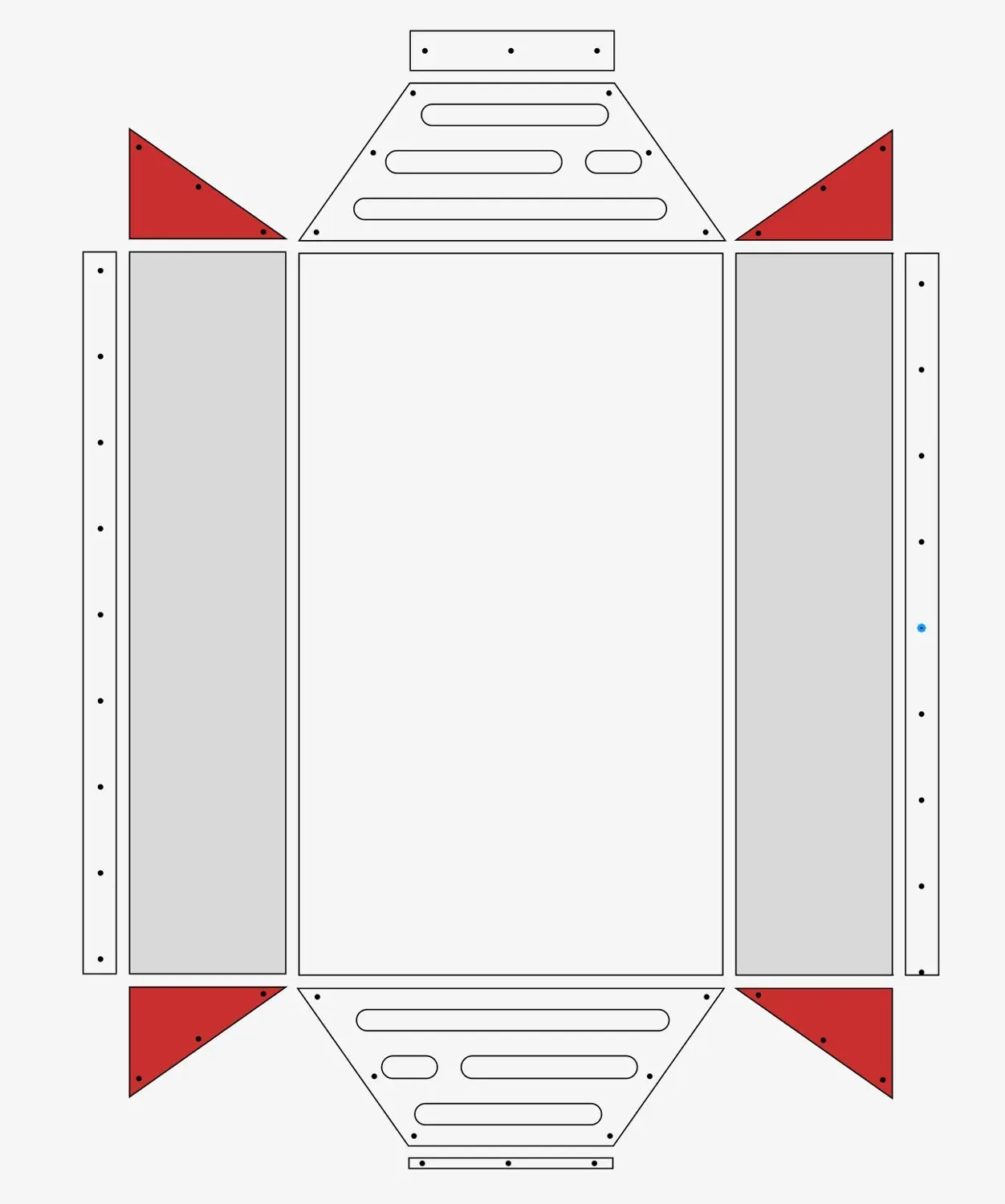Laser-cut layout with red corner gusset pieces highlighted