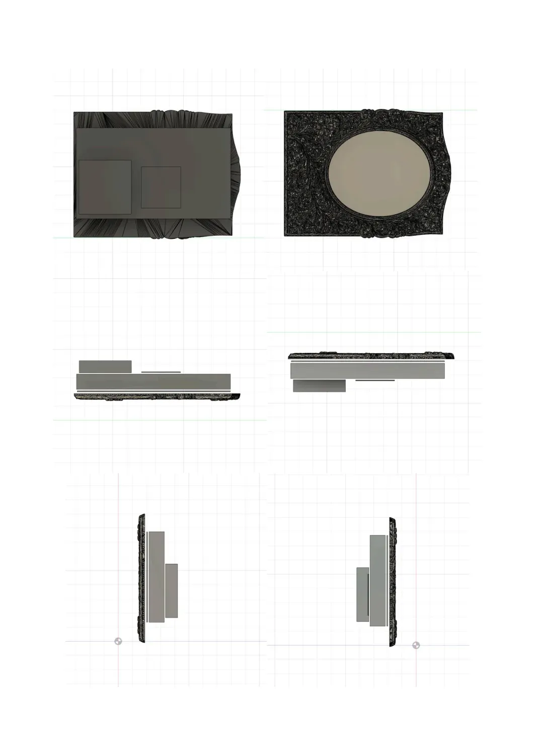 Multi-view orthographic layout of the mirror assembly