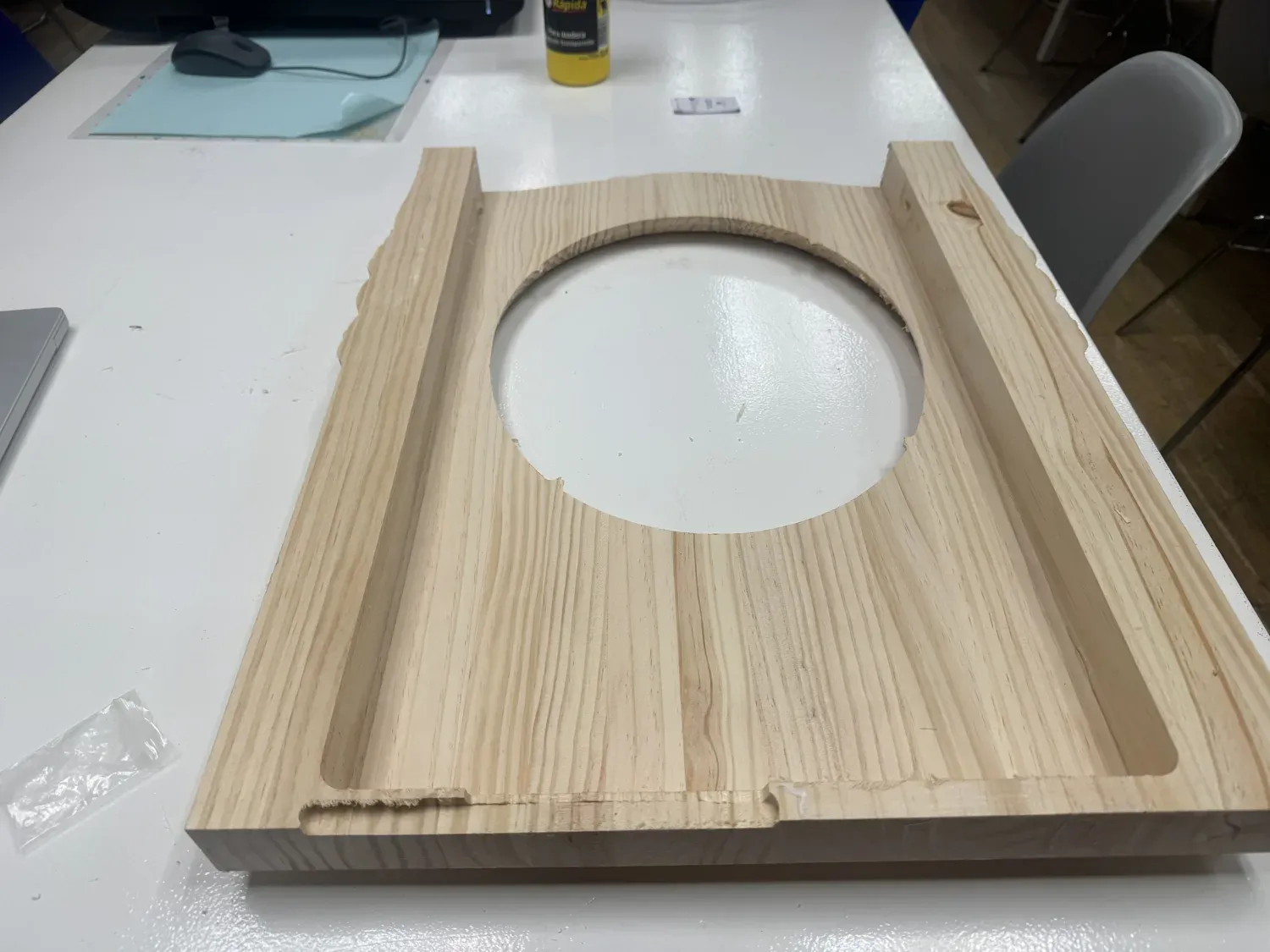 Back of the wooden frame showing the glued side walls and top vent pocket