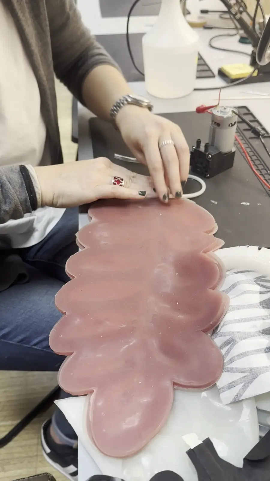 Pink silicone soft robot inflated