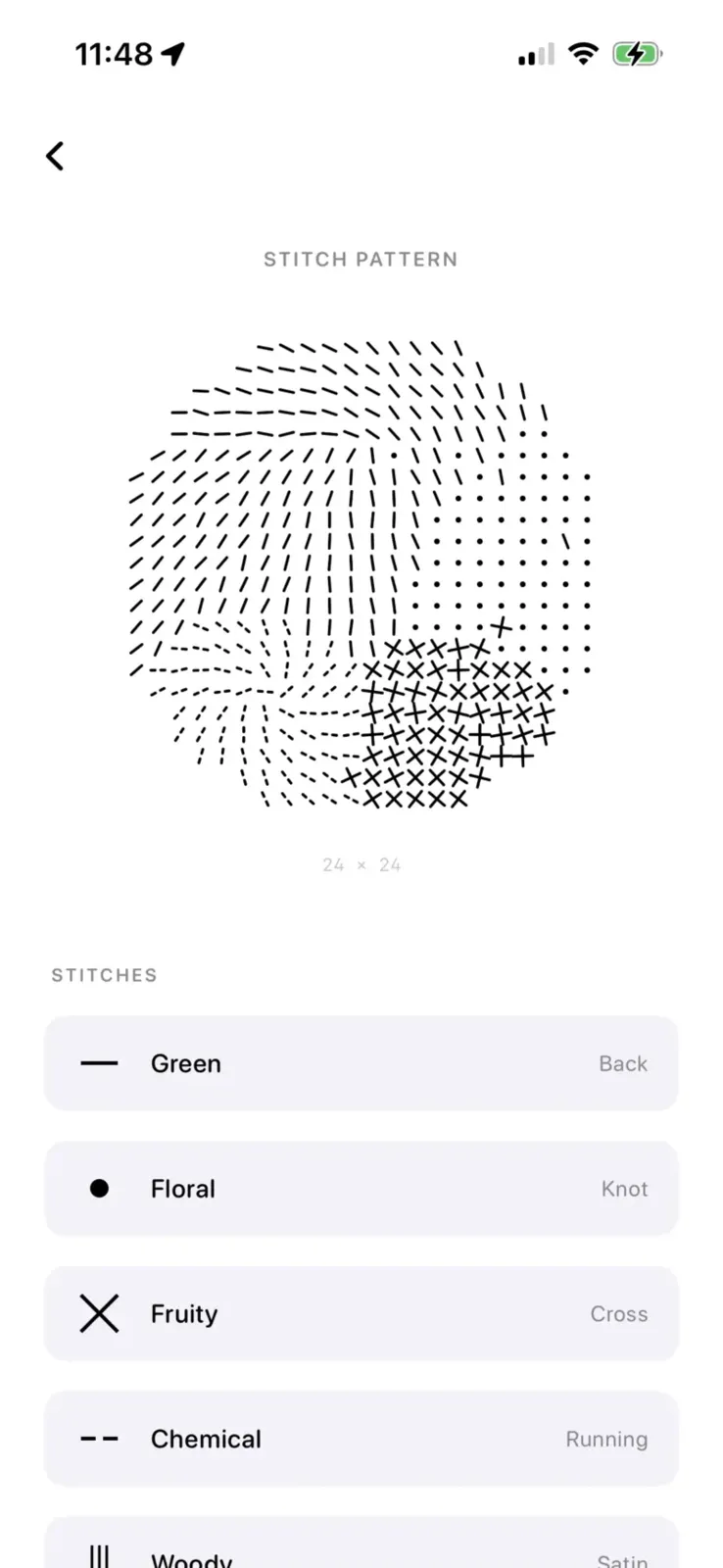 Whiff embroidery preview showing stitch pattern with legend