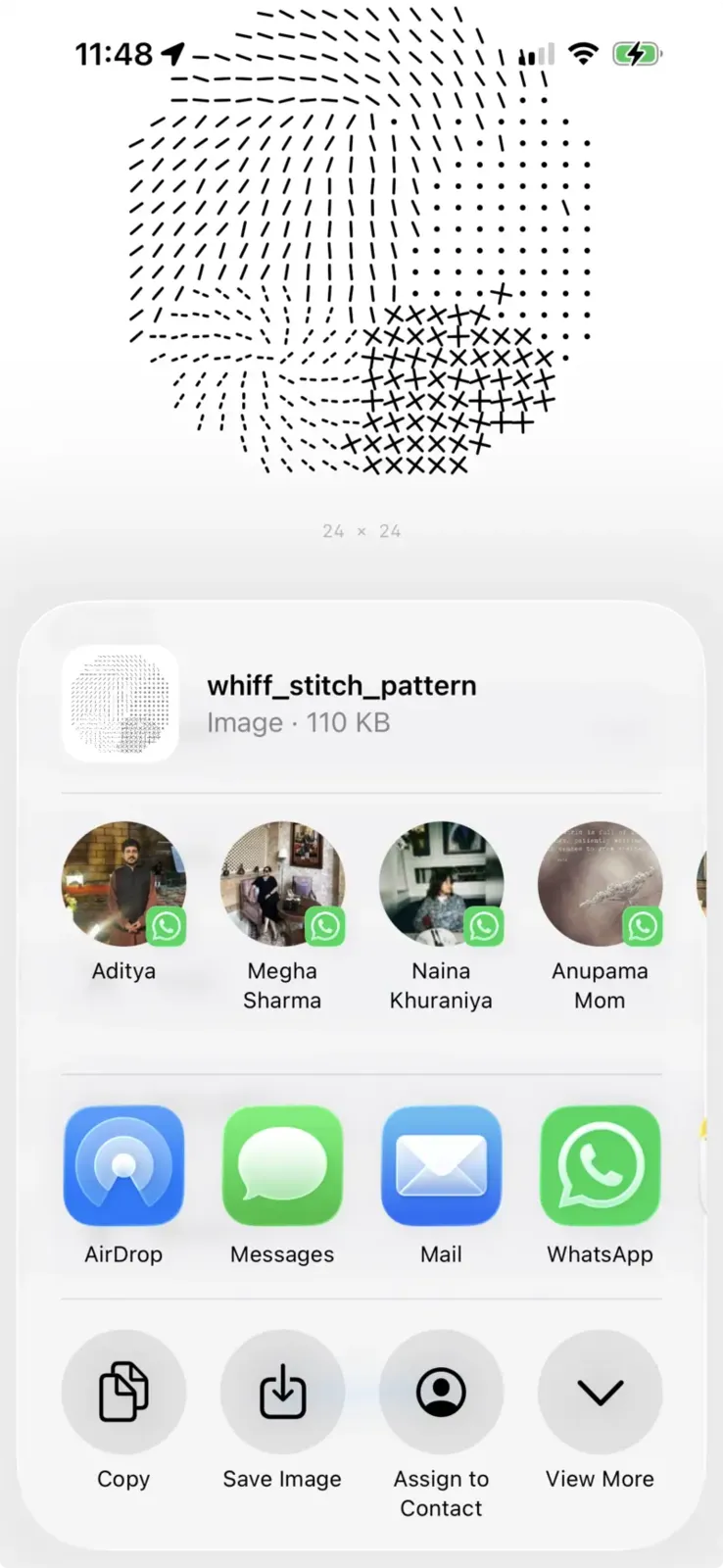 iOS share sheet showing whiff_stitch_pattern file