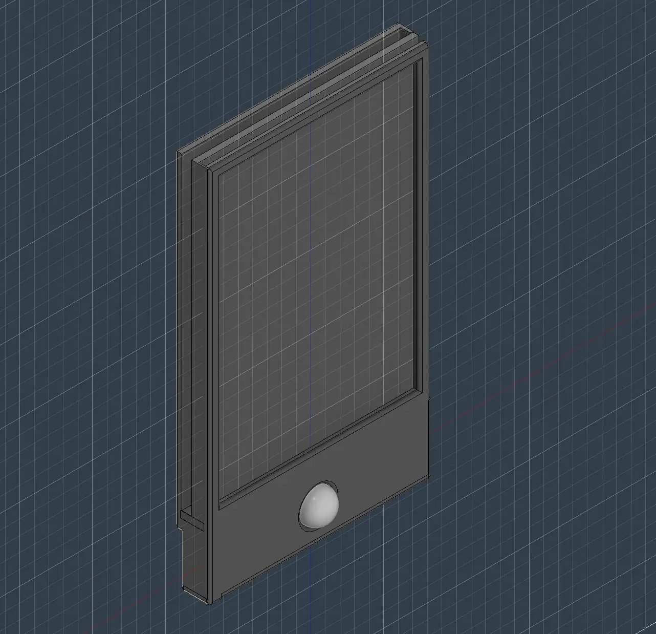 CAD of the 3D-printed letter holder with the PIR sensor dome at the base
