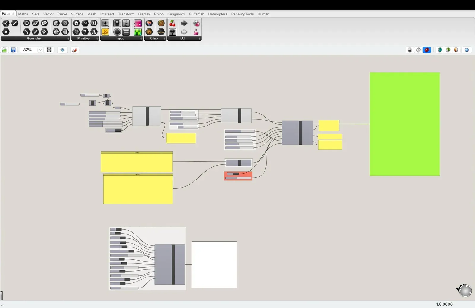 Full Grasshopper definition overview showing the complete clay printing pipeline